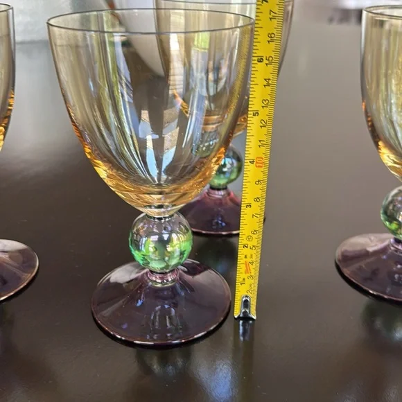 Set of 6 Vintage Krosno Poland tri color goblets - Picture 5 of 6